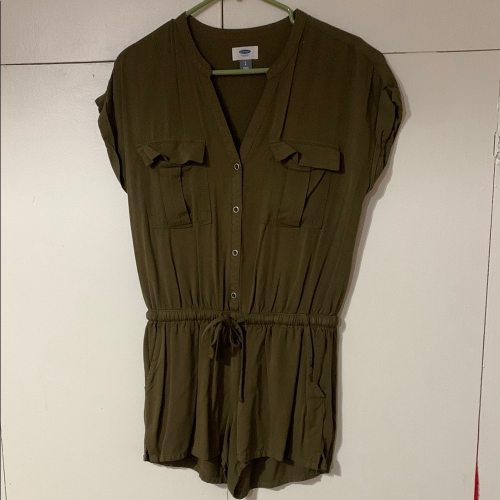 Olive Green Button-Up Romper